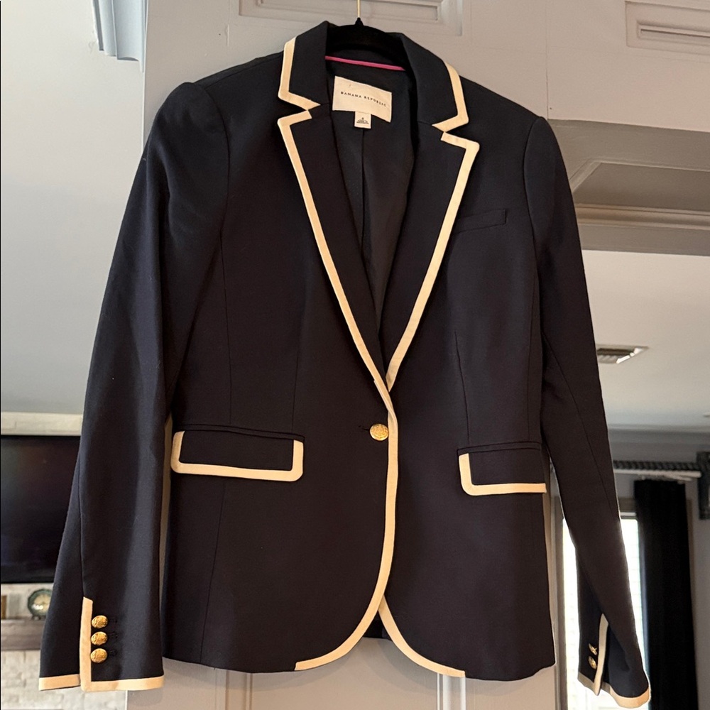 Banana Republic Navy Blue Blazer with Cream Piping